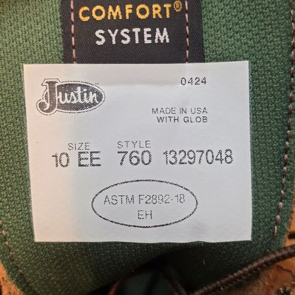 Justin Conductor 8" Work Boots Electrical Soft Toe 760 Made In USA Men's 10 EE - Picture 7 of 7